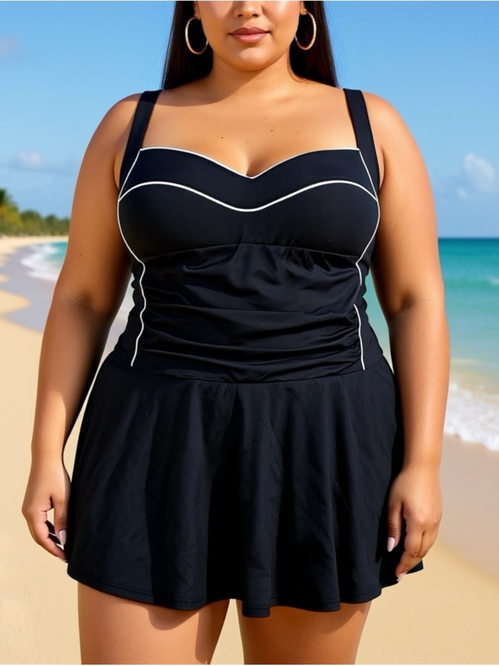 NIPTUCK Swimsuit One Piece Size US 12 Black Slimming Skirt Peplum Built in Bra